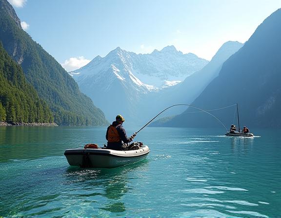 Angler auf einer geführten Angeltour in den Schweizer Alpen